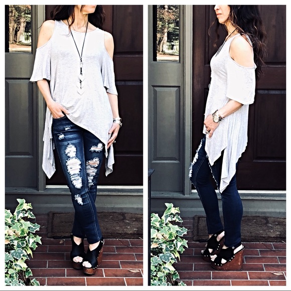 Heather grey asymmetrical cold shoulder tunic - Picture 5 of 8